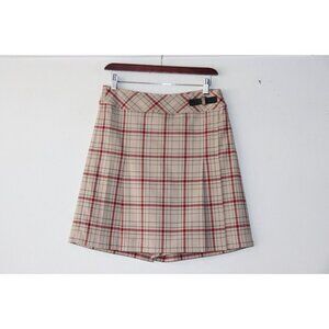 St. John Sport Women Size 4 Small Beige Red Skort Plaid Pleated Mini Skirt Skort